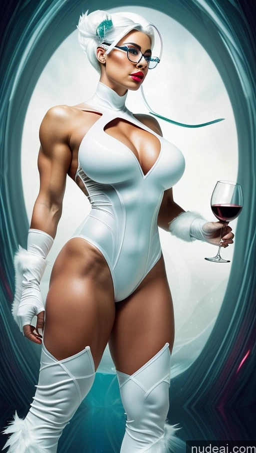 related ai porn images free for Bodybuilder Muscular Abs Surrealist Powering Up Huge Boobs Dynamic View Santa Futuristic Lipstick Wine White Hair Glasses