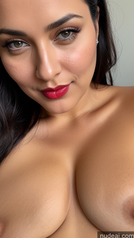 ai nude image of a close up of a woman with a big breast posing for a picture pics of Woman One Beautiful Lipstick Black Hair Slicked Close-up View Busty Perfect Boobs 40s Indian Thick