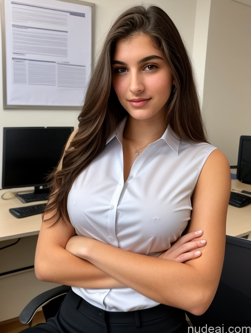 ai nude image of arafed woman in a white shirt and black pants standing in front of a computer desk pics of Sorority Beautiful Perfect Boobs Perfect Body 18 Jewish Office Blouse Suit