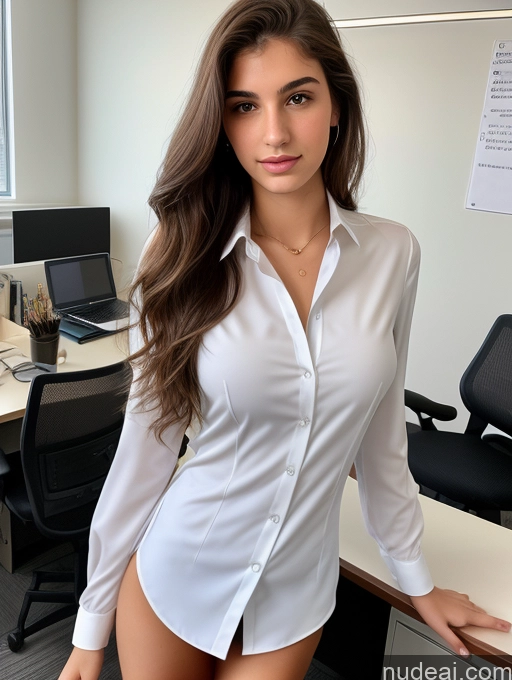 ai nude image of arafed woman in a white shirt posing in an office pics of Sorority Beautiful Perfect Boobs Perfect Body 18 Jewish Office Blouse Suit