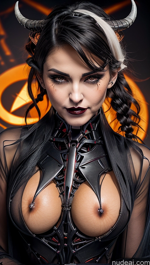 related ai porn images free for Perfect Boobs Pubic Hair Tanned Skin French Halloween Futuristicbot V2 Huge Tits, Hard Nipples Close-up View White Hair Ponytail Succubus