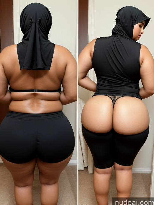 ai nude image of there are two pictures of a woman in a black top and a black skirt pics of Woman Busty Huge Boobs Big Ass Thick Chubby Fat Big Hips 40s Seductive Sexy Face Short Hair Arabic Back View Bending Over Niqab