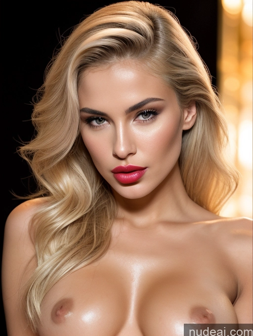 ai nude image of a close up of a woman with a very big breast pics of Miss Universe Model Perfect Boobs Beautiful Lipstick Perfect Body Oiled Body 20s Seductive Sexy Face Pouting Lips Blonde Italian Skin Detail (beta) Stage Nude Straight Two