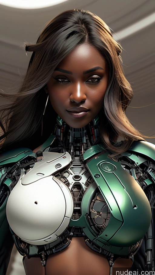 ai nude image of arafed woman in a futuristic suit with a large breast pics of Busty Pubic Hair Tanned Skin Dark Skin French Close-up View Crop Top Futuristicbot V2 Phoenixdress Huge Tits, Hard Nipples Green Hair