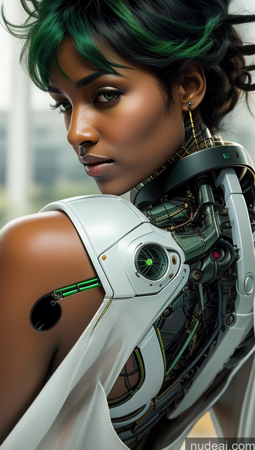 ai nude image of there is a woman with green hair and a futuristic suit pics of Busty Pubic Hair Tanned Skin Dark Skin French Close-up View Futuristicbot V2 Phoenixdress Huge Tits, Hard Nipples Green Hair