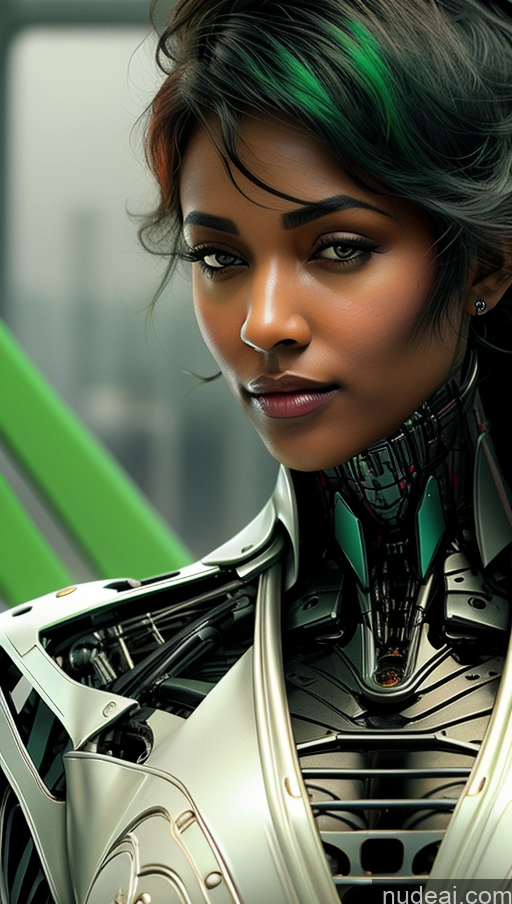 ai nude image of arafed woman in a futuristic suit with green hair pics of Busty Pubic Hair Tanned Skin Dark Skin French Close-up View Futuristicbot V2 Phoenixdress Huge Tits, Hard Nipples Green Hair