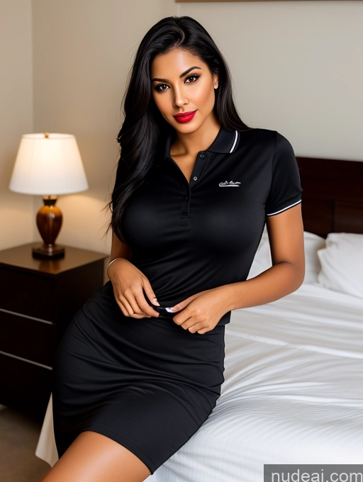 ai nude image of arafed woman in a black dress sitting on a bed pics of Woman One Perfect Boobs Beautiful Lipstick Big Ass Perfect Body 30s Seductive Black Hair Indian Bedroom Front View Spreading Legs Dress Long Skirt Polo Shirt Busty Abs Sexy Face Long Hair Casual