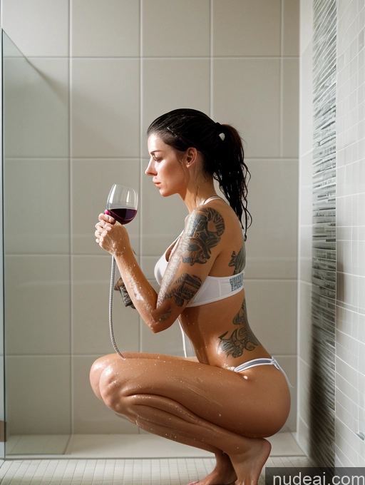 ai nude image of araffe woman in a white bikini holding a glass of wine pics of Woman One Perfect Boobs Perfect Body Tattoos Short Big Ass 18 Sexy Face Film Photo Shower Squatting Wine Brunette Ponytail White Fairer Skin Bikini Front View