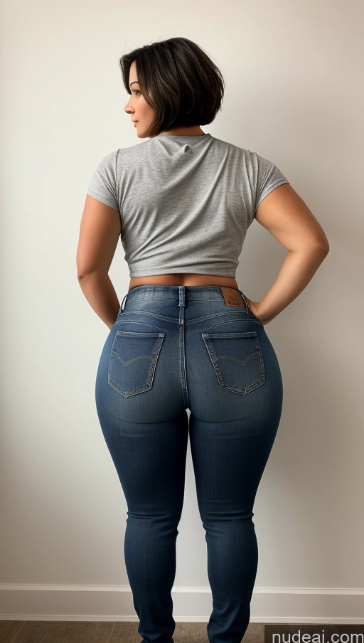 ai nude image of araffe woman in jeans and a grey shirt standing in a room pics of Big Hips Big Ass Athlete Jeans Bobcut