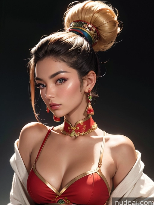 ai nude image of araffe woman in a red and gold dress posing for a picture pics of Small Tits Tanned Skin Chinese Front View Traditional Art By Boris Vallejo Boris Vallejo Art Style Hair Tied Up