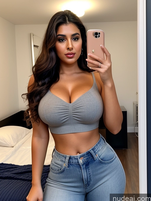 related ai porn images free for Woman Pouting Lips Brunette Arabic Mirror Selfie Bedroom Front View Jeans 20s Tanned Skin Perfect Boobs Beautiful Chubby Crop Top Curly Hair