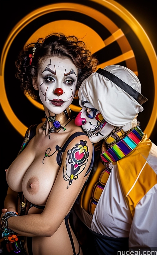 ai nude image of araffes with makeup and makeup on posing for a picture pics of Clown Halloween Busty Futuristicbot V2 Topless