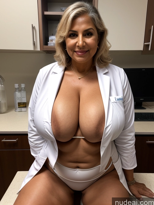 related ai porn images free for Milf One Busty Huge Boobs Thick Tanned Skin Front View Microkini Thong 70s Indian Doctor Lab Coat Witch