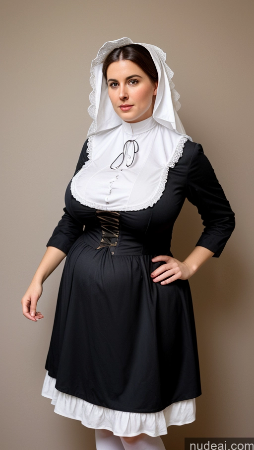 ai nude image of arafed woman in a nun costume posing for a picture pics of Huge Boobs Big Ass Thick Beautiful Busty Perfect Boobs Big Hips Pubic Hair Fairer Skin Perfect Body Victorian Dirndl Cleavage British 60s White Hair Messy Western Nun Sad Pregnant