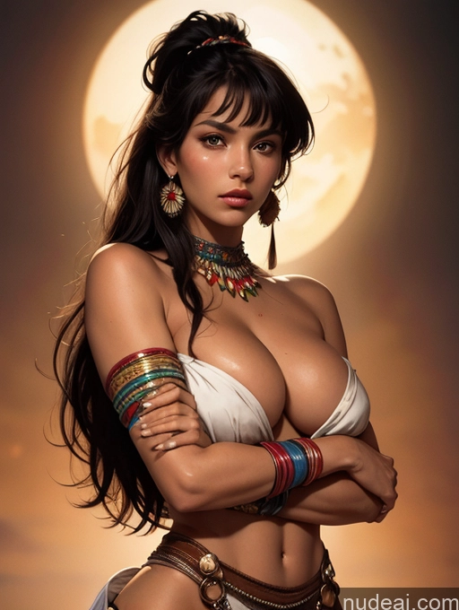 ai nude image of arafed woman in a bikini posing in front of a full moon pics of Small Tits Tanned Skin Native American Front View Traditional Art By Boris Vallejo Boris Vallejo Art Style Bangs Lick Gun