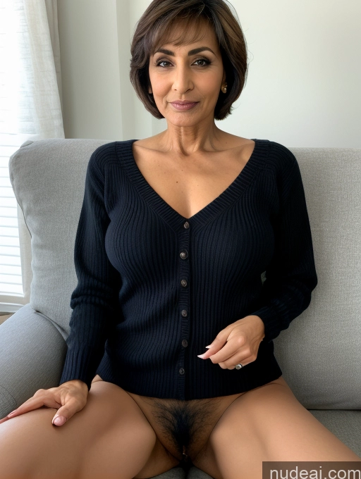 ai nude image of arafed woman sitting on a couch with a cigarette in her hand pics of Milf Perfect Body Perfect Boobs Pubic Hair Beautiful Cum On Belly Seductive Sexy Face Short Hair Dark Skin Arabic Couch Spreading Legs Casual Sweater Secretary Professor Detailed 60s