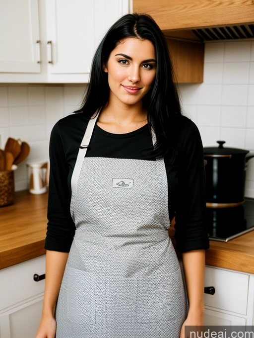 ai nude image of arafed woman in a kitchen with a gray apron and a black shirt pics of Pubic Hair 20s Long Hair Model Sexy Face Black Hair Film Photo Apron