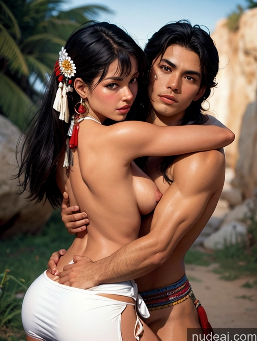 ai nude image of they are two people posing for a picture in a bikini pics of Small Tits Tanned Skin Bangs Native American Front View Massage Traditional Art By Boris Vallejo Boris Vallejo Art Style Carry On Back Hug From Behind Huge Tits, Hard Nipples