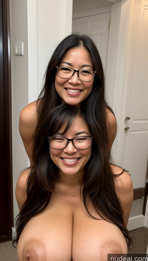 ai nude image of there are two women with glasses on posing for a picture pics of Milf Huge Boobs Perfect Boobs Glasses Big Ass Thick 40s Happy Orgasm Black Hair Long Hair Asian Several