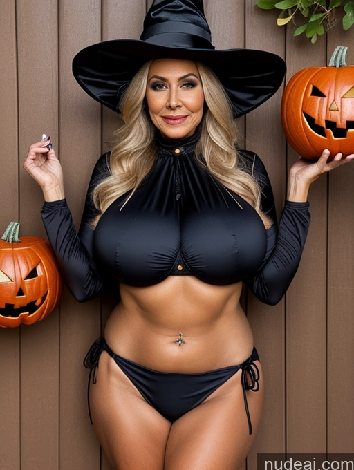 related ai porn images free for Milf One Busty Huge Boobs Tanned Skin Thick Front View Microkini Thong 80s Brazilian Halloween Witch