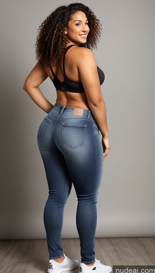 ai nude image of a pregnant woman in a black bra top and jeans posing for a picture pics of Big Ass Big Hips Athlete Jeans Curly Hair