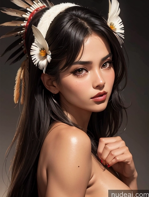 ai nude image of arafed woman with a feather headdress posing for a picture pics of Small Tits Tanned Skin Bangs Native American Front View Massage Traditional Art By Boris Vallejo Boris Vallejo Art Style Girl Topless Woman Breasts