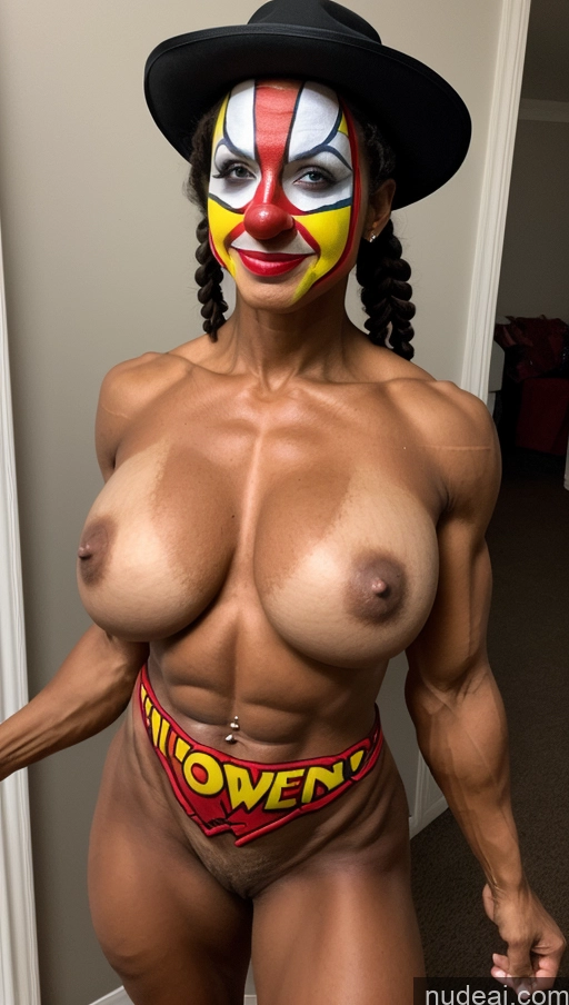 related ai porn images free for Milf Muscular Abs Big Ass Thick Dark Skin Pubic Hair Braided Bodypaint Clown Superhero Nude 60s Party Hat