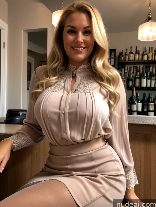 ai nude image of blonde woman in a dress sitting on a bar with a bottle of wine pics of Milf Big Ass Fat Long Legs Tall 50s Blonde Straight Dutch Chubby Pubic Hair Hairy Women Full Frontal Laughing Bar Proper Attire | Chic Tops Long Skirt Pantyhose High Heels