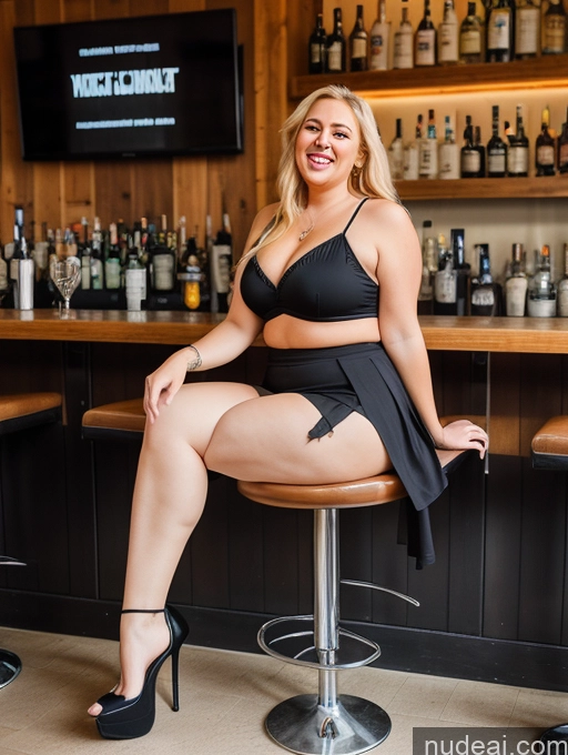 ai nude image of araffe woman in a black dress sitting on a stool in front of a bar pics of Milf Big Ass Fat Long Legs Tall 50s Blonde Straight Dutch Chubby Pubic Hair Hairy Women Full Frontal Laughing Bar Long Skirt Pantyhose High Heels Urban Gal