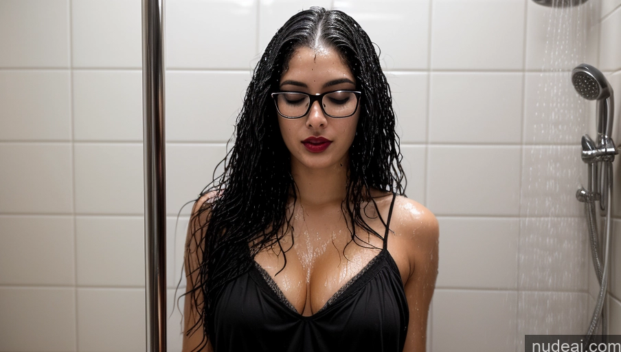 ai nude image of araffe woman with wet hair and glasses in a shower pics of Woman One Perfect Boobs Beautiful Lipstick Big Ass Perfect Body Long Hair Black Hair Front View Casual Chemise Shirt Brazilian Glasses Fairer Skin 18 Orgasm Laughing Sexy Face Goth Shower