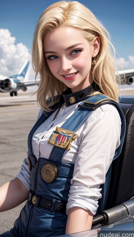 ai nude image of blond woman in uniform sitting in a car with a plane in the background pics of 18 Happy Blonde Slicked Egyptian Pilot