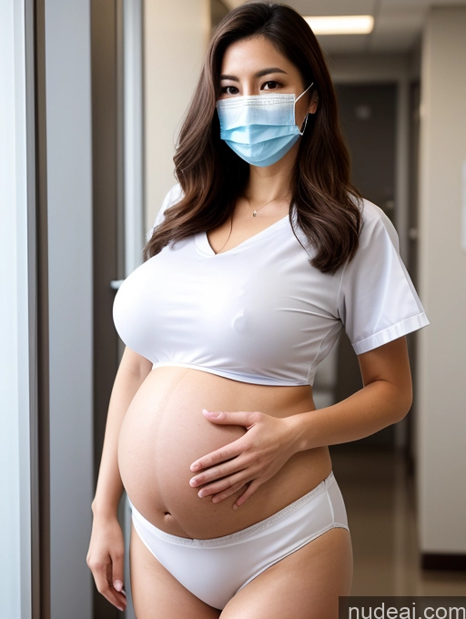 ai nude image of pregnant woman wearing a surgical mask and white shirt pics of Perfect Boobs Long Legs Big Hips Pregnant Perfect Body Pubic Hair Hairy Women Brunette Long Hair Korean Science Fiction Style Hospital Face Mask Doctor