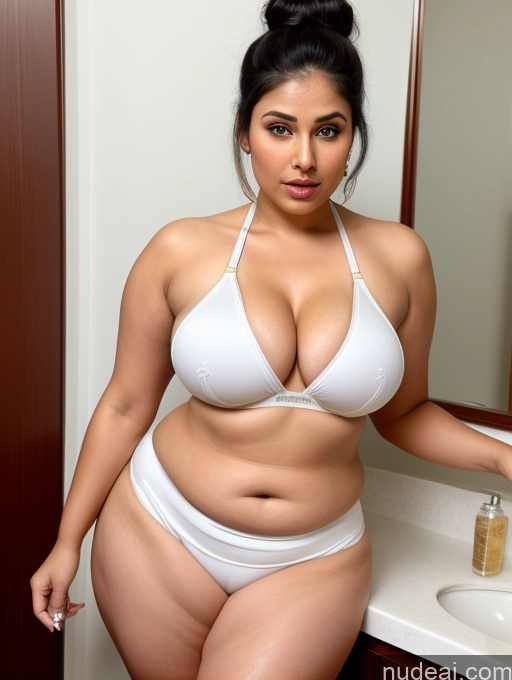 ai nude image of araffe woman in a white bikini posing in front of a mirror pics of Busty Fairer Skin Beautiful One Serious Black Hair Hair Bun Skin Detail (beta) Bathroom Front View Cleavage Chubby Salwar Sports Bra Thick Perfect Boobs Milf Ahegao Indian Perfect Body Fat 40s