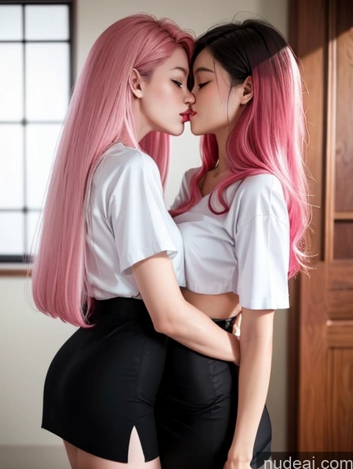 related ai porn images free for Model Beautiful Skinny 18 Pink Hair Long Hair Japanese Two Kisses Thai University Uniform V1