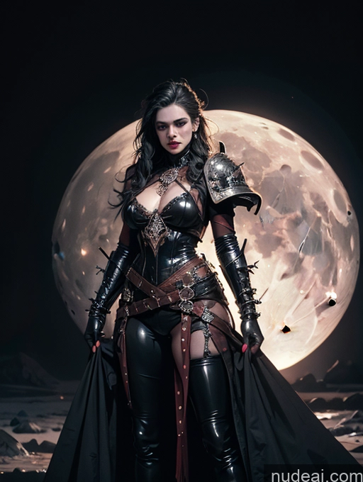 ai nude image of arafed woman in a black outfit and leather outfit standing in front of a full moon pics of Detailed Dark Lighting Khorne Witch Victorian Stylish Latex Dynamic View Moon Fairer Skin Surrealist Vampire Tunic