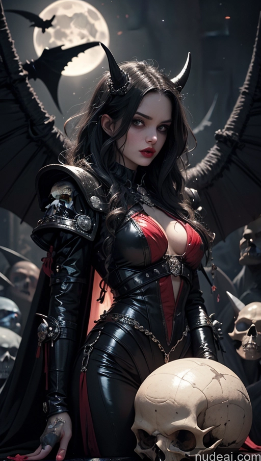 ai nude image of arafed woman in a black and red outfit with a skull and a bat pics of Detailed Dark Lighting Khorne Witch Victorian Stylish Latex Moon Fairer Skin Surrealist Vampire Tunic Close-up View Succubus Beautiful