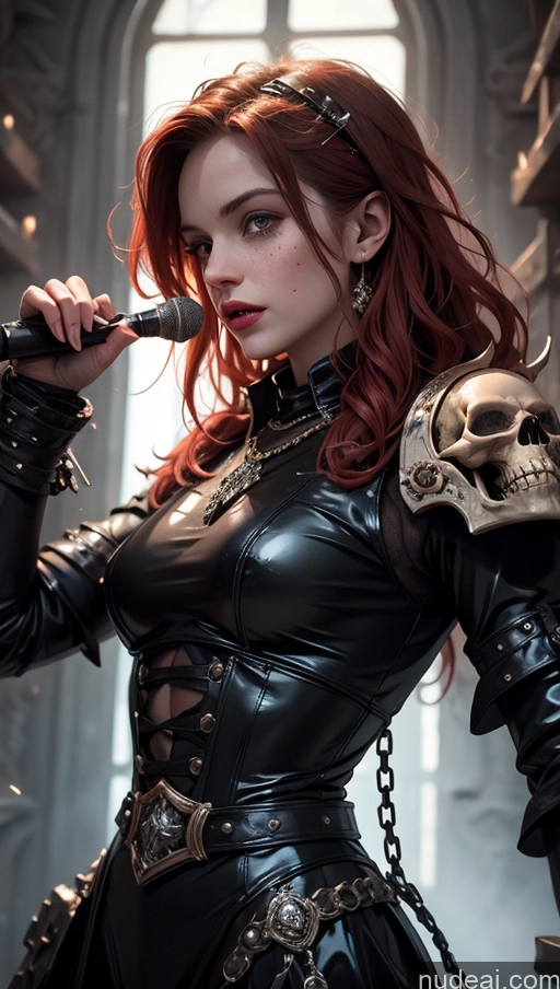 ai nude image of there is a woman in a leather outfit holding a sword pics of Detailed Dark Lighting Khorne Victorian Stylish Latex Fairer Skin Surrealist Vampire Tunic Close-up View Beautiful Ginger Irish Medieval Mesh