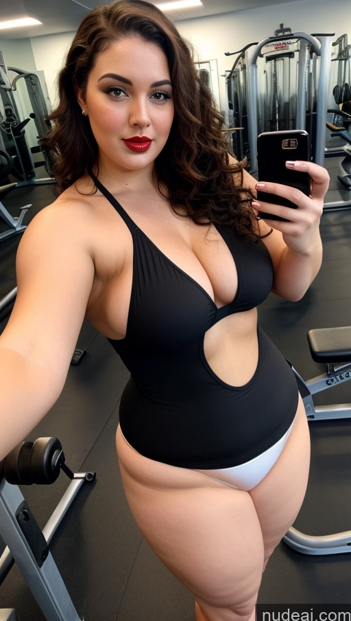 related ai porn images free for Woman Lipstick Chubby Fairer Skin 30s Seductive Sexy Face Brunette Curly Hair Brazilian Mirror Selfie Front View Fat Gym