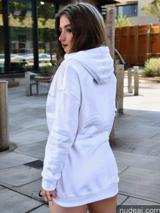 ai nude image of araffed woman in white jacket and shorts standing on sidewalk pics of Woman Huge Boobs Small Ass Skinny Fairer Skin 18 Flashing Tits #2 Oversized Sweater/Hoodie