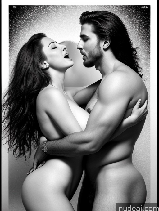 ai nude image of arafed couple in black and white photograph of a man kissing a woman pics of Woman + Man Two Huge Boobs 20s Orgasm Ginger Long Hair Latina Surrealist Front View Nude Cumshot Topless