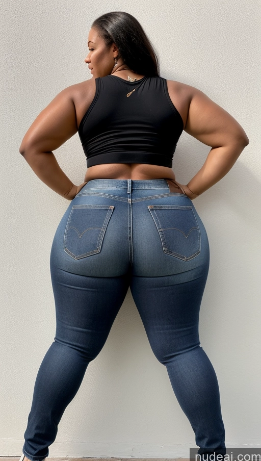 ai nude image of araffe woman in a black top and jeans leaning against a wall pics of Big Ass Big Hips Athlete Jeans