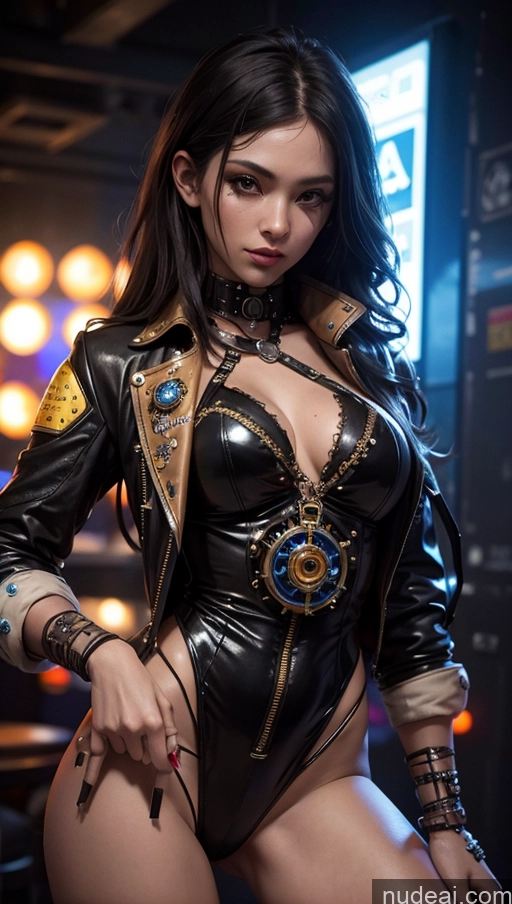 ai nude image of arafed woman in a leather outfit posing in a bar pics of Close-up View Club Steampunk Space Suit