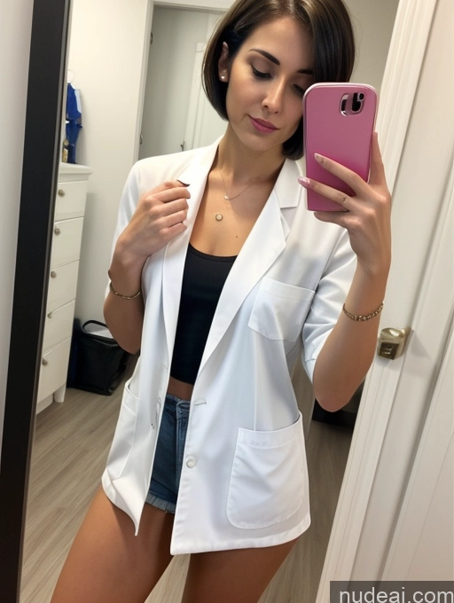 related ai porn images free for Woman Small Tits Skinny Pubic Hair Short Hair 20s Mirror Selfie Front View Spreading Legs Bright Lighting Alternative Lab Coat Short Shorts