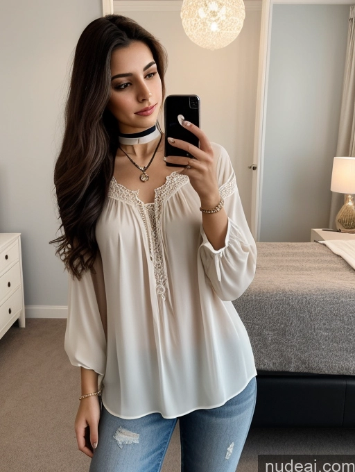 related ai porn images free for Woman Beautiful 18 Seductive Brunette Long Hair Brazilian Mirror Selfie Bedroom Front View Blouse Casual Choker