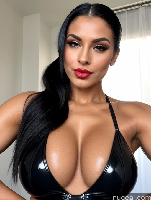 related ai porn images free for Bodybuilder One Perfect Boobs Beautiful Lipstick Muscular Abs Perfect Body Tanned Skin Oiled Body 20s Seductive Pouting Lips Sexy Face Black Hair Ponytail Film Photo Front View High Heels Latex Cleavage