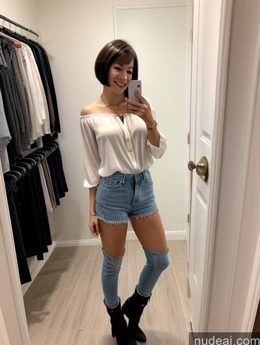 related ai porn images free for One Small Tits Small Ass Perfect Body Fairer Skin 20s Happy Woman Brunette Short Hair Asian Blouse Boots Casual Jewelry Front View Mirror Selfie Changing Room