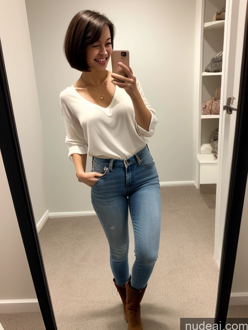 related ai porn images free for One Small Tits Small Ass Perfect Body Fairer Skin 20s Happy Woman Brunette Short Hair Asian Blouse Boots Casual Jewelry Front View Mirror Selfie Changing Room