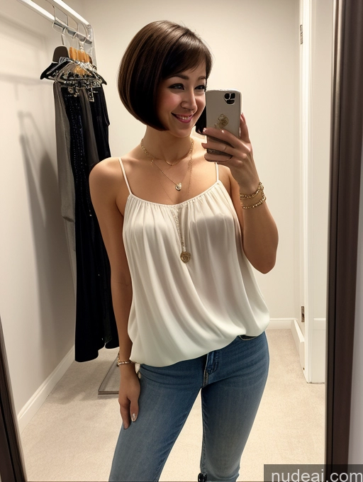 related ai porn images free for One Small Tits Small Ass Perfect Body Fairer Skin 20s Happy Woman Brunette Short Hair Asian Blouse Boots Casual Jewelry Front View Mirror Selfie Changing Room