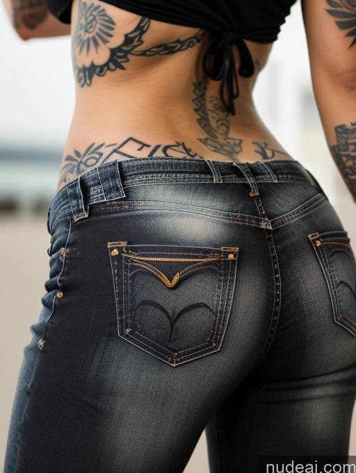 ai nude image of arafed woman with tattoos on her back and butt showing off pics of Tattoos Black Hair Straight Visible Thong Straps Jeans