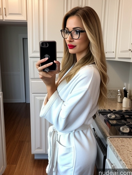 related ai porn images free for One Woman Busty Perfect Boobs Skinny Perfect Body Short Glasses Beautiful Lipstick 20s Seductive Blonde Long Hair Brazilian Mirror Selfie Bright Lighting Detailed Side View Bathrobe Cooking Kitchen